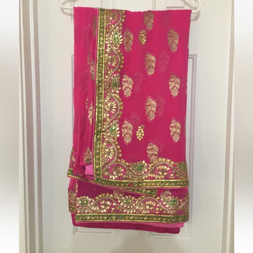 Ethnic Indian Wear Pink Gotta Patti Work Saree.